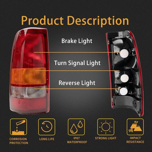 غطاء ضوء خلفي MiKaFex متوافق مع 1999-2002 Chevy Silverado 1500 2500 3500 1999-2006 GMC Sierra للسائق وجانب الركاب ومصابيح الفرامل الخلفية الحمراء بدون لمبة in Kuwait