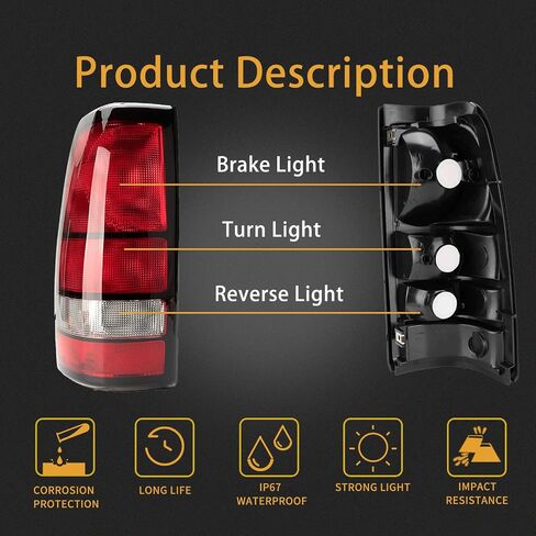غطاء ضوء خلفي MiKaFex متوافق مع 1999-2002 Chevy Silverado 1500 2500 3500 1999-2006 GMC Sierra للسائق وجانب الركاب ومصابيح الفرامل الخلفية الحمراء بدون لمبة in Kuwait