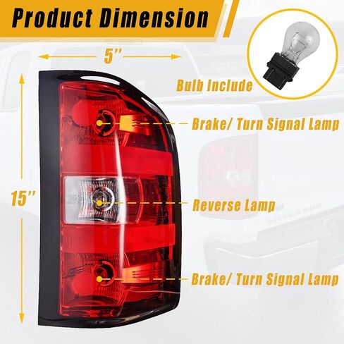 Boine Right Passenger Side Tail Light Compatible With 2007-2014 Chevy Silverado 1500 2500HD 3500HD Tail Light Housing Bulb and Harness Included in Saudi Arabia