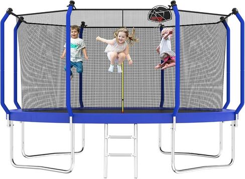 Tatub ترقية 10FT 8FT 12FT 14FT الترامبولين للأطفال والكبار، الترامبولين في الهواء الطلق مع طوق كرة السلة وشبكة الضميمة، مجموعة الملحقات، الترامبولين في الفناء الخلفي للأطفال والكبار 4-8 in Kuwait