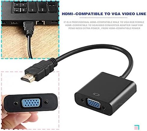 محول YLion HDMI إلى VGA، محول HDMI إلى VGA مطلي بالذهب كامل HD 1080P بطاقة فيديو خارجية محول متعدد الشاشات، سطح المكتب، الكمبيوتر المحمول، HDTV، شاشة، جهاز عرض - أسود in Saudi Arabia