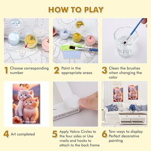 مجموعة طلاء VINDIJA بالأرقام للبالغين والأطفال المبتدئين، مجموعات الطلاء بالأرقام للبالغين من القطط على قماش مؤطر، اللون بالأرقام للبالغين، مجموعات الحرف الفنية للفتيات من سن 8 إلى 12 بالغًا، 8 × 12 بوصة in Kuwait