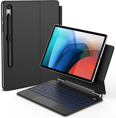 GOOJODOQ Samsung Galaxy Tab S9 Fe/S9/S8/S7 11 بوصة لوحة مفاتيح سحرية، حافظة لوحة مفاتيح مغناطيسية سامسونج مع حامل ناتئ عائم، لوحة لمس في أي مكان مع شاشة LCD ولوحة مفاتيح لاسلكية بإضاءة خلفية 7 ألوان in Kuwait