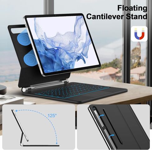 GOOJODOQ Samsung Galaxy Tab S9 Fe/S9/S8/S7 11 بوصة لوحة مفاتيح سحرية، حافظة لوحة مفاتيح مغناطيسية سامسونج مع حامل ناتئ عائم، لوحة لمس في أي مكان مع شاشة LCD ولوحة مفاتيح لاسلكية بإضاءة خلفية 7 ألوان in Kuwait