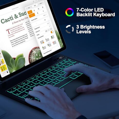 GOOJODOQ Samsung Galaxy Tab S9 Fe/S9/S8/S7 11 بوصة لوحة مفاتيح سحرية، حافظة لوحة مفاتيح مغناطيسية سامسونج مع حامل ناتئ عائم، لوحة لمس في أي مكان مع شاشة LCD ولوحة مفاتيح لاسلكية بإضاءة خلفية 7 ألوان in Kuwait