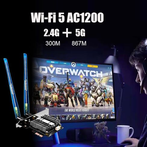 بطاقة واي فاي GLOTRENDS WiFi 6E AX5400 PCIe للكمبيوتر المكتبي، بلوتوث 5.3، WPA3، 802.11ax محول لاسلكي ثلاثي الموجات مع MU-MIMO، OFDMA، زمن استجابة منخفض للغاية، يدعم Windows 11، 10 (64 بت) in Kuwait