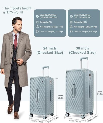 Somago Large Suitcases with Wheels 2 Piece Hardside Lightweight Luggage Sets 24" 30" PC+ABS Hard Shell Traveling Suitcase with 4 Wheels TSA Lock YKK Zipper Corner Protectors (White) in Kuwait