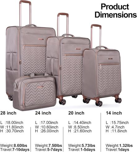 Luggage Sets 4 Piece with Duffel Bag Softside Upright Expandable Suitcases Set with Spinner Wheels Lightweight Travel with TSA-Approved Lock (Khaki) in Kuwait