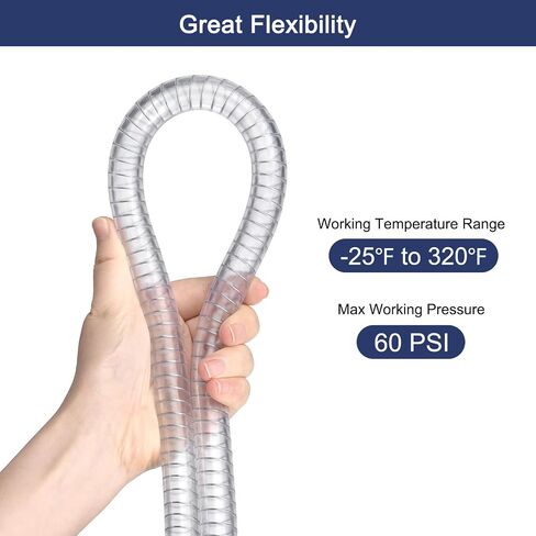 Uxcell 3/8 "ID x 25 Ft PVC أنبوب أسلاك الفولاذ المقوى أنابيب خرطوم الفينيل المرنة أنابيب شفافة مقاومة للمواد الكيميائية سميكة in Saudi Arabia