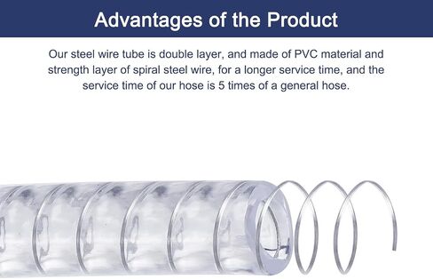 Uxcell 3/8 "ID x 25 Ft PVC أنبوب أسلاك الفولاذ المقوى أنابيب خرطوم الفينيل المرنة أنابيب شفافة مقاومة للمواد الكيميائية سميكة in Saudi Arabia