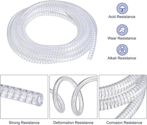 Uxcell 3/8 "ID x 25 Ft PVC أنبوب أسلاك الفولاذ المقوى أنابيب خرطوم الفينيل المرنة أنابيب شفافة مقاومة للمواد الكيميائية سميكة in Saudi Arabia