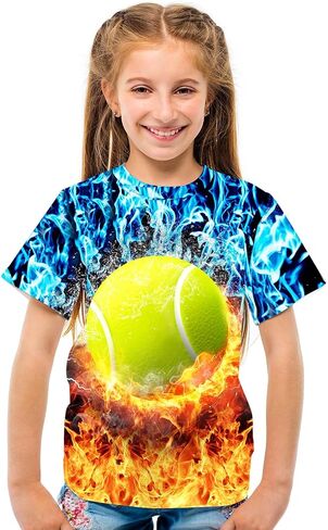 Kirendle 3D Graphic Tees for Boys Girls Kids, Summer Crewneck Short Sleeve T Shirt Cool Print for 6-16 Years Teens in Saudi Arabia