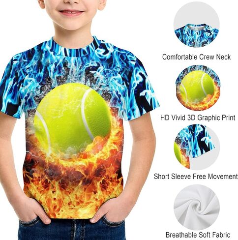 Kirendle 3D Graphic Tees for Boys Girls Kids, Summer Crewneck Short Sleeve T Shirt Cool Print for 6-16 Years Teens in Saudi Arabia