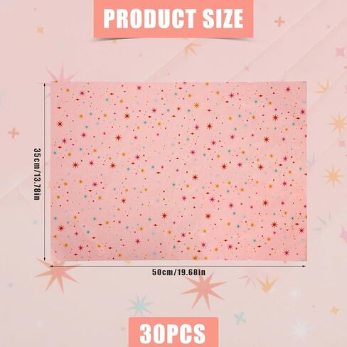 30 ورقة مناديل ورقية على شكل نجمة، مقاس 19.68 × 13.78 بوصة، ورق تغليف وردي ملون على شكل نجمة ملونة، أوراق تغليف ورقية لتزيين الهدايا لعيد الميلاد وحفلات أعياد الميلاد وحفلات الزفاف in Kuwait