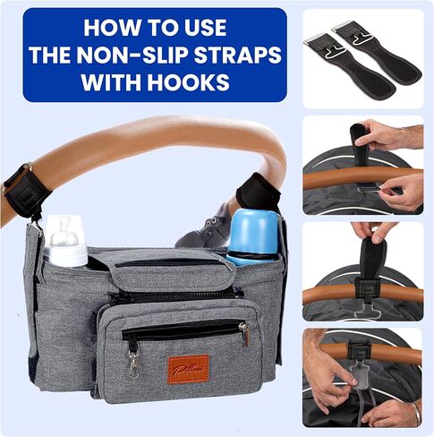 منظم عربة الأطفال من بيلاني، علبة عربة الأطفال العالمية مع حامل أكواب وحقيبة هاتف، ملحقات عربة الأطفال مع أشرطة مضادة للانزلاق، ملحق حقيبة عربة الأطفال يناسب نونا أوبابابي دونا بوب مومبوش وعربة الحيوانات الأليفة in Kuwait