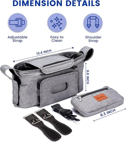 منظم عربة الأطفال من بيلاني، علبة عربة الأطفال العالمية مع حامل أكواب وحقيبة هاتف، ملحقات عربة الأطفال مع أشرطة مضادة للانزلاق، ملحق حقيبة عربة الأطفال يناسب نونا أوبابابي دونا بوب مومبوش وعربة الحيوانات الأليفة in Kuwait