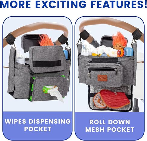 منظم عربة الأطفال من بيلاني، علبة عربة الأطفال العالمية مع حامل أكواب وحقيبة هاتف، ملحقات عربة الأطفال مع أشرطة مضادة للانزلاق، ملحق حقيبة عربة الأطفال يناسب نونا أوبابابي دونا بوب مومبوش وعربة الحيوانات الأليفة in Kuwait