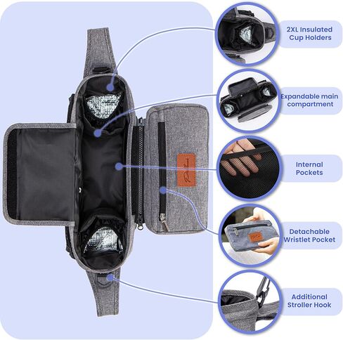 منظم عربة الأطفال من بيلاني، علبة عربة الأطفال العالمية مع حامل أكواب وحقيبة هاتف، ملحقات عربة الأطفال مع أشرطة مضادة للانزلاق، ملحق حقيبة عربة الأطفال يناسب نونا أوبابابي دونا بوب مومبوش وعربة الحيوانات الأليفة in Kuwait