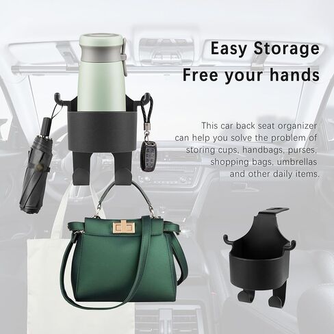 قطعتان من حامل أكواب السيارة مع حامل هاتف وخطاف محفظة، منظم مقعد خلفي متعدد الوظائف للسيارة مع خطافات مسند رأس قصيرة/طويلة، منظم مقعد السيارة العالمي يحافظ على ترتيب سيارتك من الداخل in Saudi Arabia