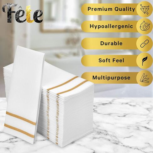 Disposable Hand Towels for Bathroom, Silver Design 200 Disposable Linen-Feel Guest Towels – Formal Dinner, Anniversary, and Wedding Napkins for Tables, Guestrooms, Restrooms - 8.5x 4-Inches Folded, in Kuwait