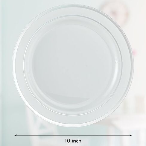 Vplus 100 Piece Gold Plastic Plates, 10 Inch Disposable White Plate with Gold Rim Heavy Duty Plastic Party Plates, Elegant Durable Dinner Plates Ideal for Weddings& Parties in Kuwait