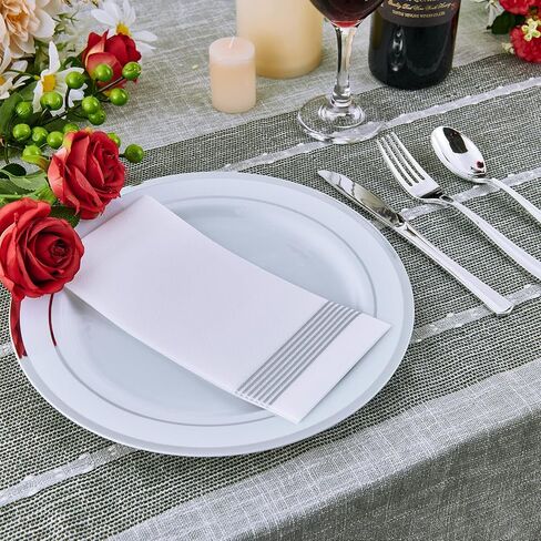 Vplus 100 Piece Gold Plastic Plates, 10 Inch Disposable White Plate with Gold Rim Heavy Duty Plastic Party Plates, Elegant Durable Dinner Plates Ideal for Weddings& Parties in Kuwait