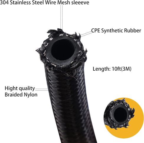 10AN 5/8" Fuel line Hose Fitting Kit,10 ft black Nylon Stainless Steel Braided with 6PCS Fuel Hose Fitting in Saudi Arabia