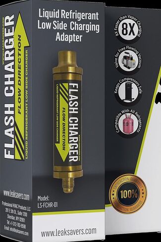 شاحن فلاش موفر للتسرب، محول شحن سائل تبريد منخفض الجانب - شحن سريع يصل إلى 8 مرات أسرع من شحن البخار - مع صمام فحص مدمج للتنظيف بالمكنسة الكهربائية - متوافق مع جميع المبردات in Kuwait