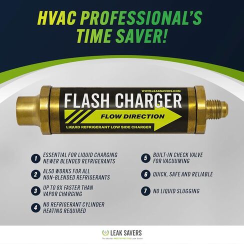 شاحن فلاش موفر للتسرب، محول شحن سائل تبريد منخفض الجانب - شحن سريع يصل إلى 8 مرات أسرع من شحن البخار - مع صمام فحص مدمج للتنظيف بالمكنسة الكهربائية - متوافق مع جميع المبردات in Kuwait