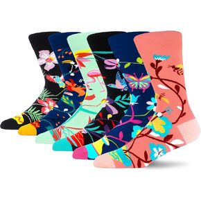 MAKABO Women's Colorful Funny Novelty Patterned Combed Cotton Crew Socks 6 Packs in Kuwait