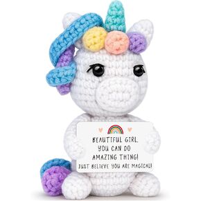 هدايا Crochet Unicorn مضحكة للنساء معلمات مدرب ، معلم ، صغير المصنوع يدويًا ، ديكور ديكور مع بطاقة رائعة ، عيد ميلاد لطيف التقاعد فيل أبيض تبادل عيد الميلاد. in Saudi Arabia