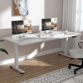 Veken 55 Inch Large Electric Standing Desk, 4 Memory Heights Adjustable,Sit to Stand Up, Work Home Office Computer Table for Study, Walking Pad, Writing, and Games, Wooden Desktop Desks, White in Kuwait