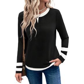 LilyCoco Womens Long Sleeve T Shirt Crewneck Color Block Casual Shirts in Kuwait