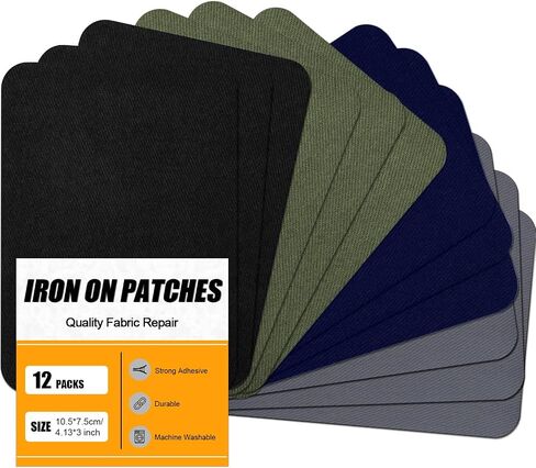 MOONSJONES Iron on Patches for Fabric Clothes, Iron-on Patch Repairing Inside & Outside Holes for Jeans, Backpacks, Down Jackets, Hat, Pants, Sweaters (7.5 cm x 10.5 cm) - 12Pcs in Kuwait