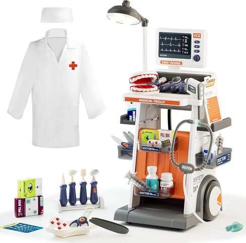 Doctor Kit for Kids, 33PCS Pretend Doctor Playset for Kids with Costume and Stethoscope, Role Play Medical Kit for Girls Boys Toddlers 1-3 3-5 Birthday Gifts in Kuwait