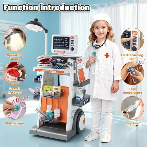Doctor Kit for Kids, 33PCS Pretend Doctor Playset for Kids with Costume and Stethoscope, Role Play Medical Kit for Girls Boys Toddlers 1-3 3-5 Birthday Gifts in Kuwait