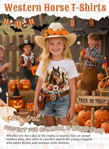Girls Western Horse T-Shirts - Cute Cowgirl Outfit Kids Short Sleeve Shirts Funny Tops Rodeo Toddler Summer Tee in Kuwait