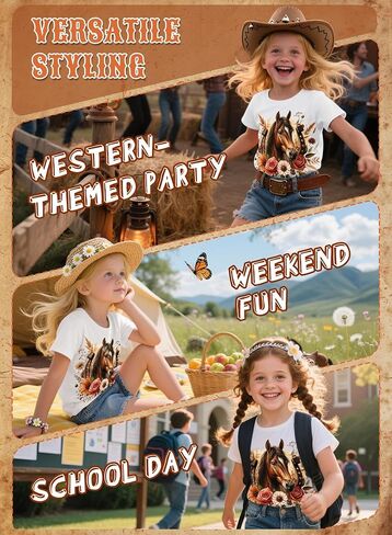 Girls Western Horse T-Shirts - Cute Cowgirl Outfit Kids Short Sleeve Shirts Funny Tops Rodeo Toddler Summer Tee in Kuwait