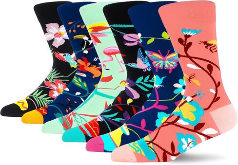 MAKABO Women's Colorful Funny Novelty Patterned Combed Cotton Crew Socks 6 Packs in Kuwait