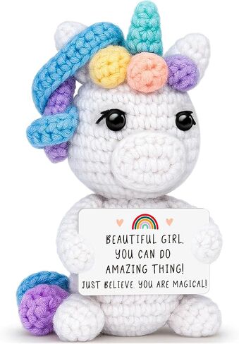 هدايا Crochet Unicorn مضحكة للنساء معلمات مدرب ، معلم ، صغير المصنوع يدويًا ، ديكور ديكور مع بطاقة رائعة ، عيد ميلاد لطيف التقاعد فيل أبيض تبادل عيد الميلاد. in Saudi Arabia