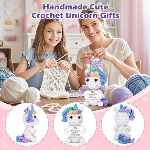 هدايا Crochet Unicorn مضحكة للنساء معلمات مدرب ، معلم ، صغير المصنوع يدويًا ، ديكور ديكور مع بطاقة رائعة ، عيد ميلاد لطيف التقاعد فيل أبيض تبادل عيد الميلاد. in Saudi Arabia