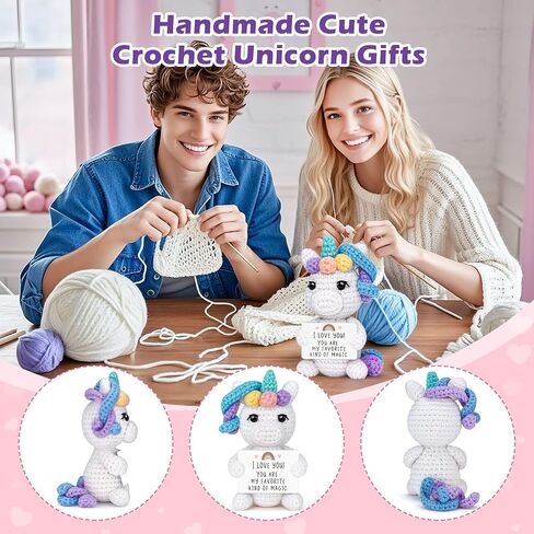 هدايا Crochet Unicorn مضحكة للنساء معلمات مدرب ، معلم ، صغير المصنوع يدويًا ، ديكور ديكور مع بطاقة رائعة ، عيد ميلاد لطيف التقاعد فيل أبيض تبادل عيد الميلاد. in Kuwait