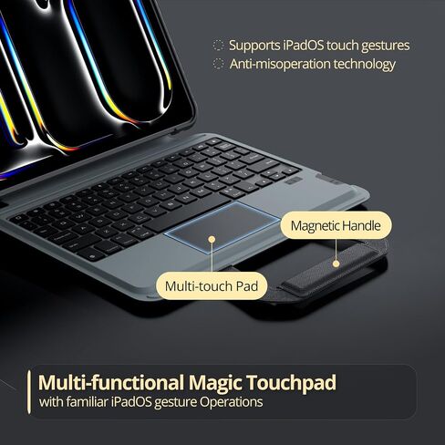 Nillkin Magic Keyboard for iPad Pro 13 Inch M4 Case 2024, Handheld Case for iPad Pro 13 Inch Case 2024 with Keyboard, Pencil Holder, Camera Protection, Three Levels of Brightness, Black in Saudi Arabia