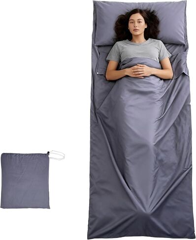 Sleeping Bag Liner with Stuff Sack, Gray, 87 x 35 inches in Kuwait