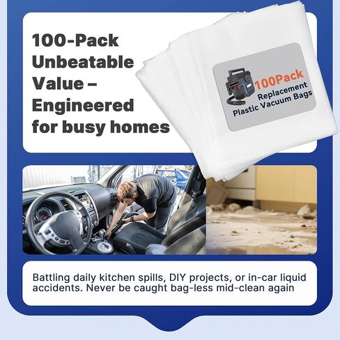 50-Pack Trash Bag Replacement for Shark MessMaster - Plastic Vacuum Bags Compatible with Shark VS100, VS101, VS100C Portable Wet/Dry Vacs in Kuwait