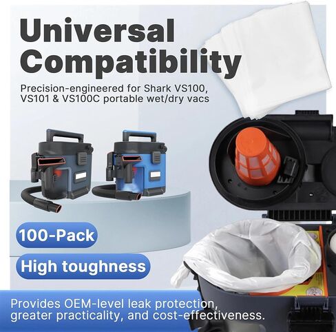 50-Pack Trash Bag Replacement for Shark MessMaster - Plastic Vacuum Bags Compatible with Shark VS100, VS101, VS100C Portable Wet/Dry Vacs in Kuwait