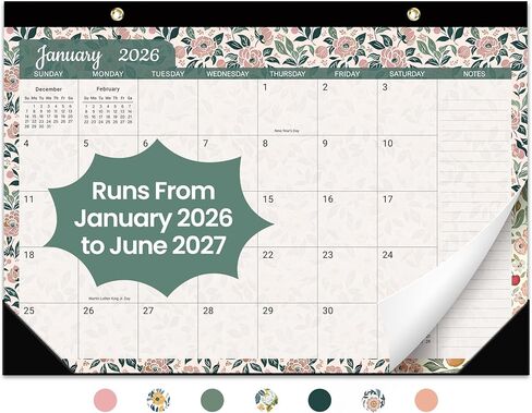 Desk Calendar 2025-2026, 18 Months Calendar Runs until Dec 2026 - Large 17" x 12" Desktop/Wall Monthly Calendar for Home School, or Office - Vintage Floral in Saudi Arabia