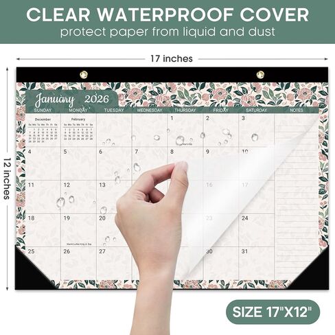 Desk Calendar 2025-2026, 18 Months Calendar Runs until Dec 2026 - Large 17" x 12" Desktop/Wall Monthly Calendar for Home School, or Office - Vintage Floral in Saudi Arabia