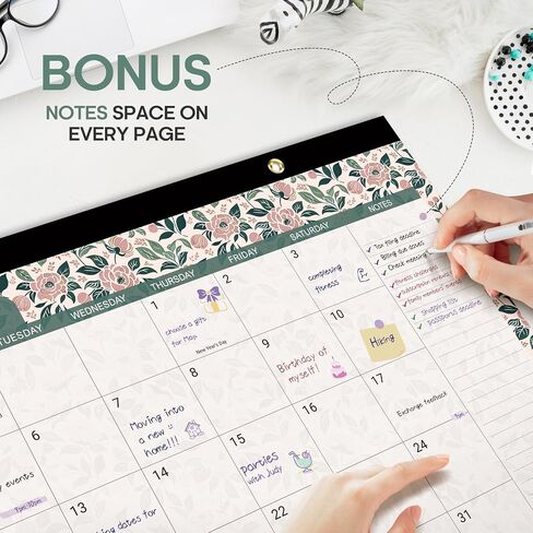 Desk Calendar 2025-2026, 18 Months Calendar Runs until Dec 2026 - Large 17" x 12" Desktop/Wall Monthly Calendar for Home School, or Office - Vintage Floral in Saudi Arabia