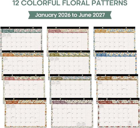 Desk Calendar 2025-2026, 18 Months Calendar Runs until Dec 2026 - Large 17" x 12" Desktop/Wall Monthly Calendar for Home School, or Office - Vintage Floral in Saudi Arabia